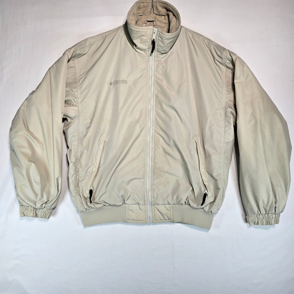 Columbia Sportswear Mens M Tan Fleece Lined Bomber Jacket WM5020 Beige Zip Up